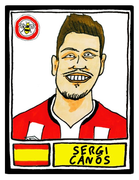 Brentford Vol 2 - No Score Draws Bees Going Up Edition - A3 print of 24 hand-drawn Panini-style Brentford 20-21 playoff-winners - wonky art