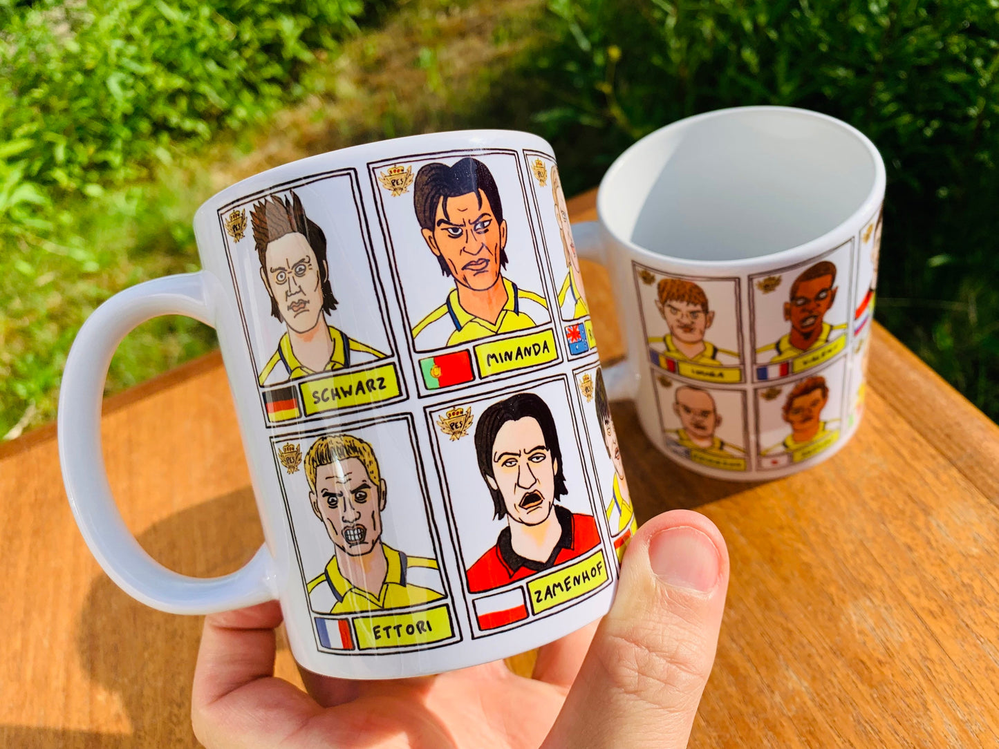 PES United Master League No Score Draws Mug Set - Set of TWO 11oz Ceramic Mugs with Wonky Panini-style No Score Draws Pro Evo Doodles