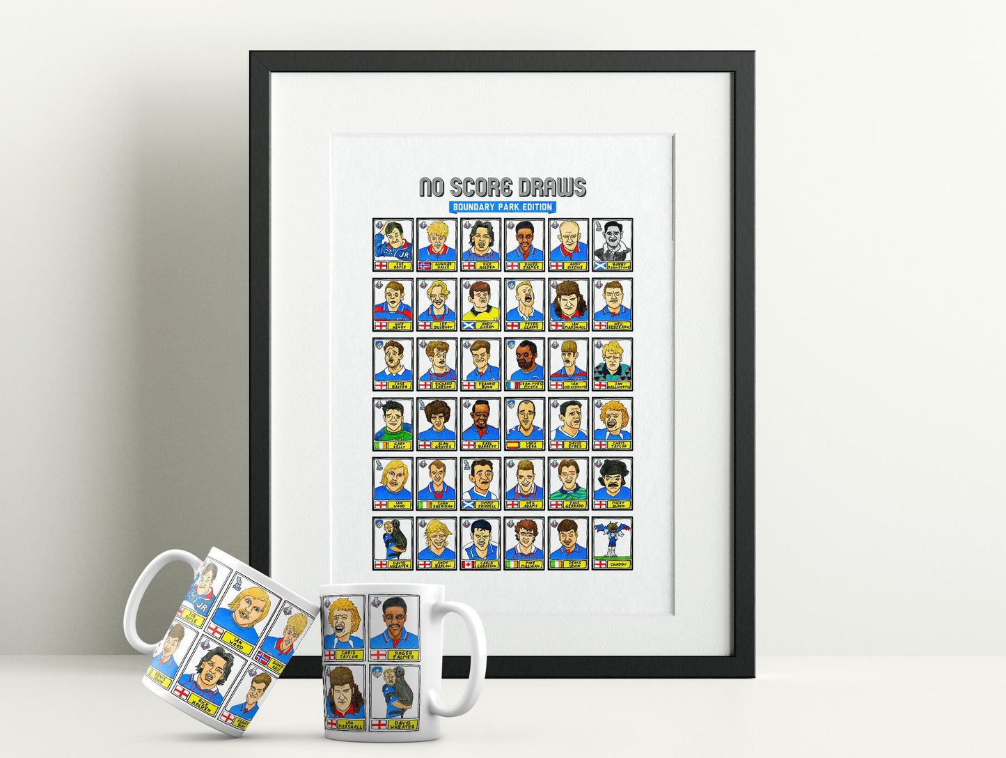 Oldham Athletic - No Score Draws Boundary Park Edition - A3 print of 36 hand-drawn Panini-type OAFC FC football legends - Wonky football art