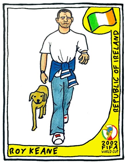 World Cup 2002 - No Score Draws SK & Japan 2002 Edition - A3 print of 36 hand-drawn World Cup 2002 Panini-style football sticker legends