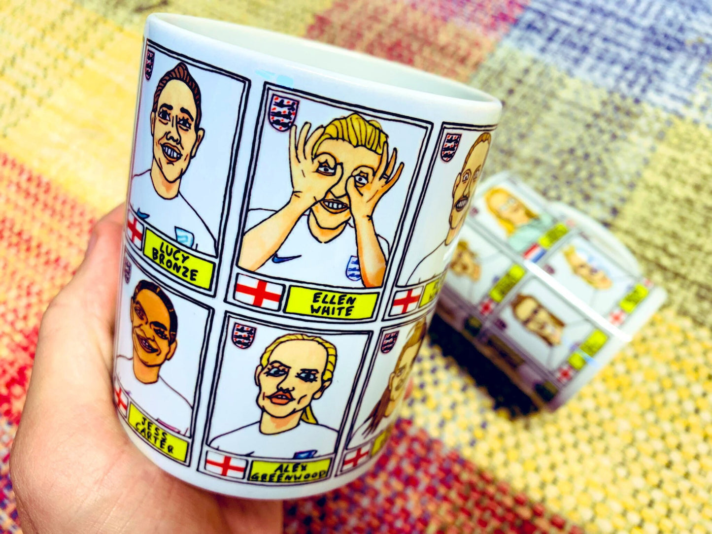 Lionesses Vol 1 England Women's No Score Draws Mug Set - Set of TWO 11oz Ceramic Mugs with Wonky Panini-doodles of England's Euro 2022 Squad