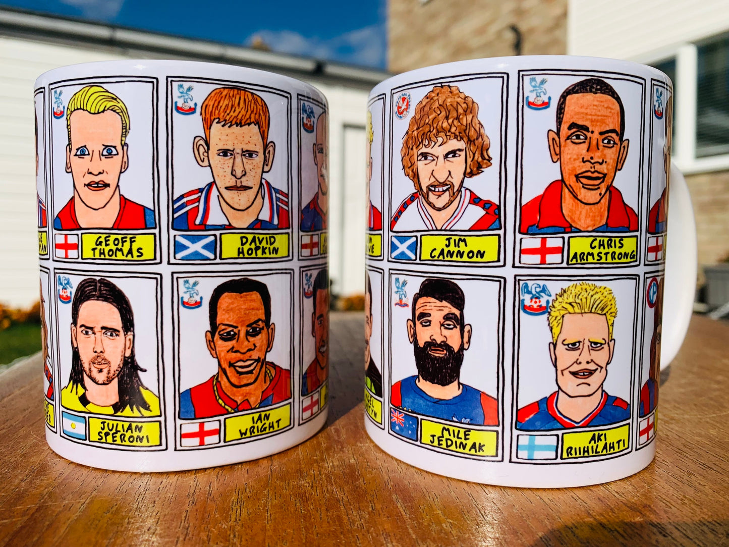 Crystal Palace Mug Set - Set of TWO 11oz Ceramic Mugs with Wonky Panini sticker-style No Score Draws Doodles of 24 badly-drawn Eagles icons