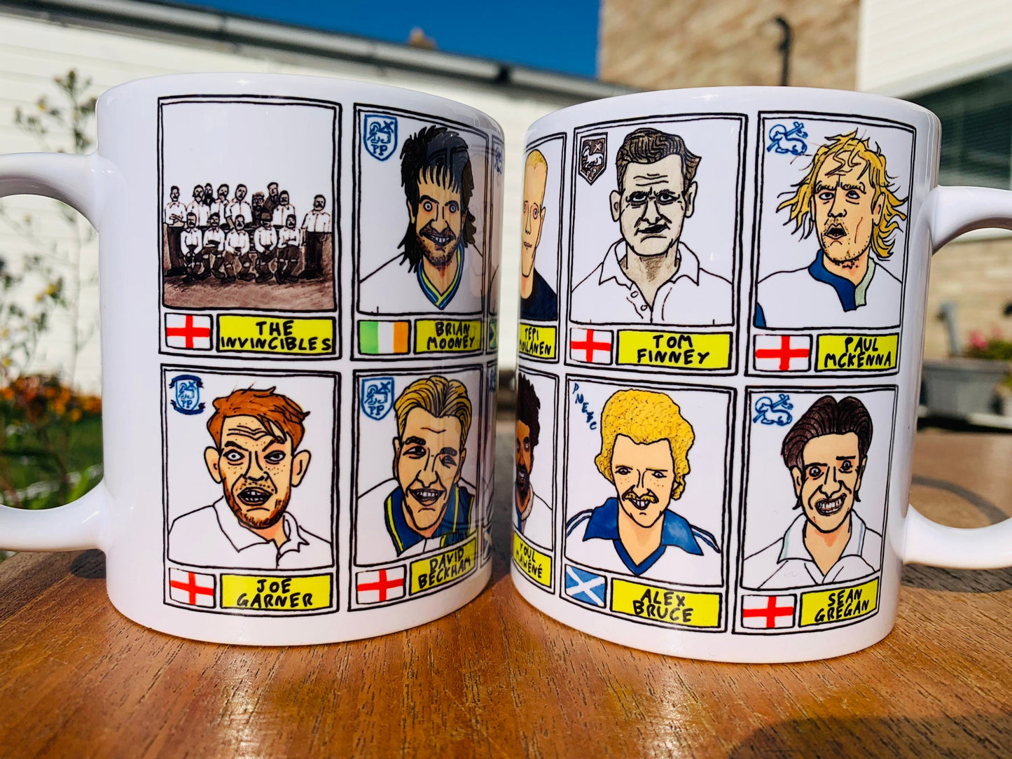 Preston North End No Score Draws Mug Set - Set of TWO 11oz Ceramic Mugs with Wonky Panini sticker-style PNEFC Latics No Score Draws Doodles