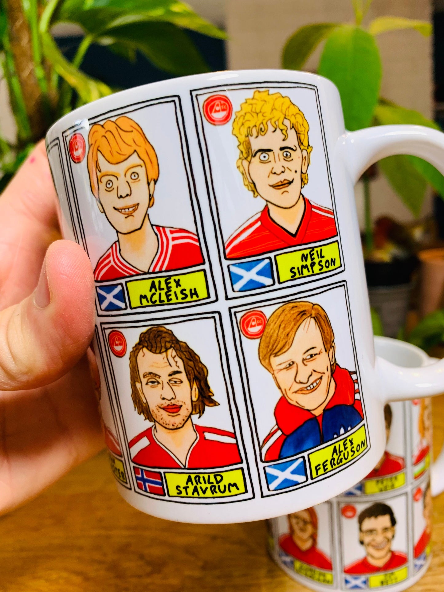 Aberdeen No Score Draws Mug Set - Set of TWO 11oz Ceramic Mugs with Wonky Panini sticker-style Aberdeen FC No Score Draws Doodles