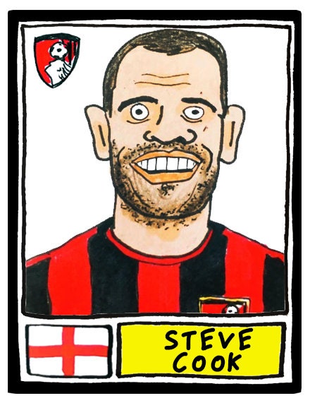 Bournemouth - No Score Draws Cherries Edition - A3 print of 36 hand-drawn Panini-style AFCB football legends - Cheapskate football art
