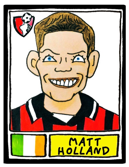 Bournemouth - No Score Draws Cherries Edition - A3 print of 36 hand-drawn Panini-style AFCB football legends - Cheapskate football art