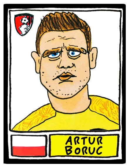 Bournemouth - No Score Draws Cherries Edition - A3 print of 36 hand-drawn Panini-style AFCB football legends - Cheapskate football art
