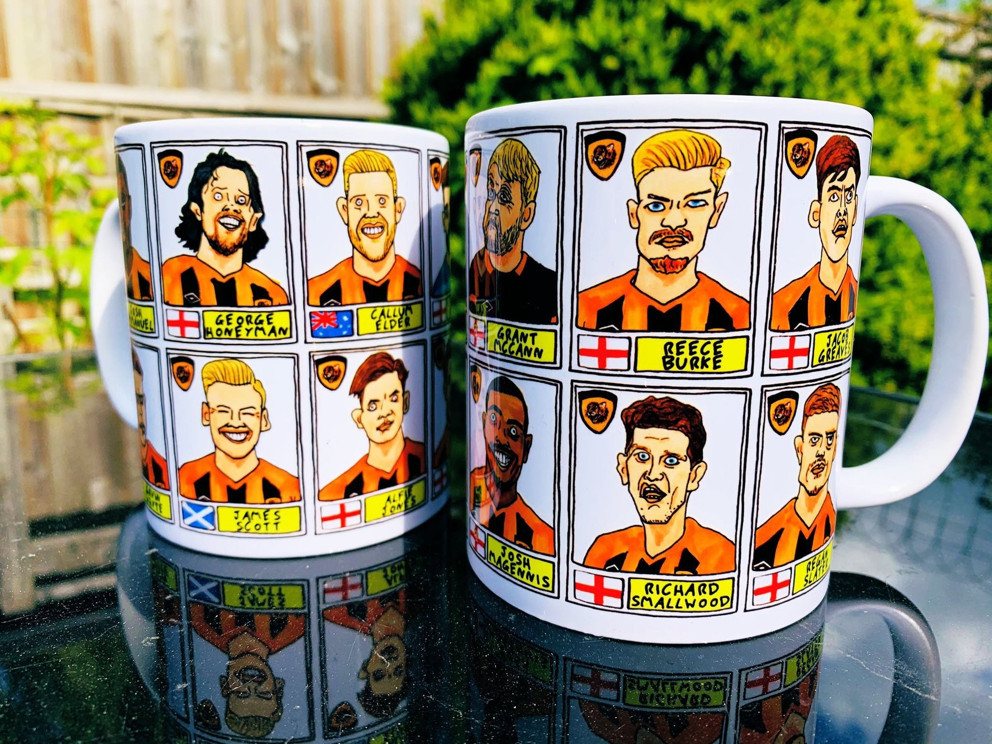 Hull City Vol 2 Mug Set - Set of TWO 11oz Ceramic Mugs with Wonky Panini-style No Score Draws Doodles of HCAFC's 20-21 League 1 winning team