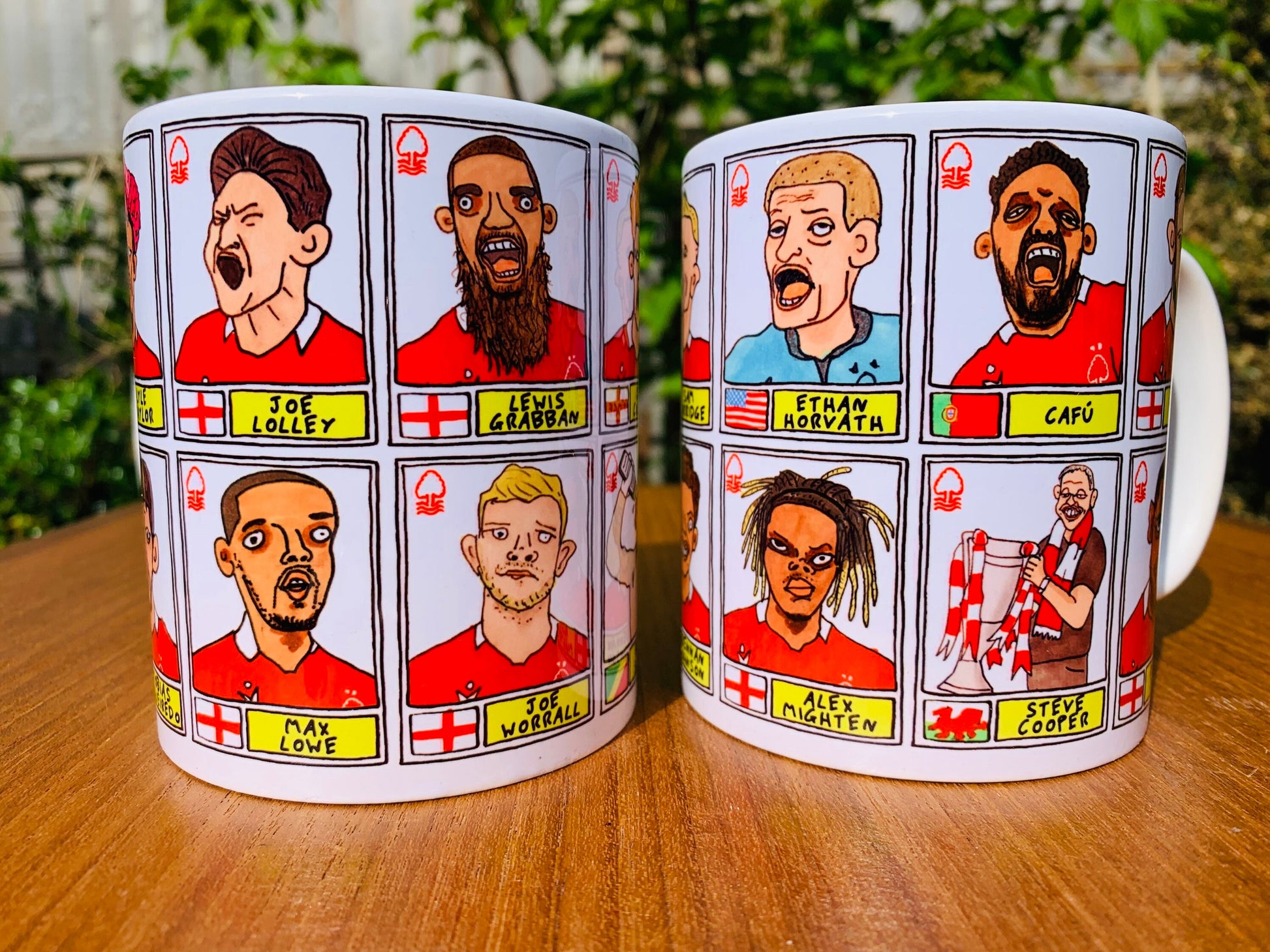 Nottingham Forest Vol 3 No Score Draws Mug Set - Set of TWO 11oz Ceramic Mugs with Wonky Panini-style Doodles of NFFCs 21-22 Playoff-Winners