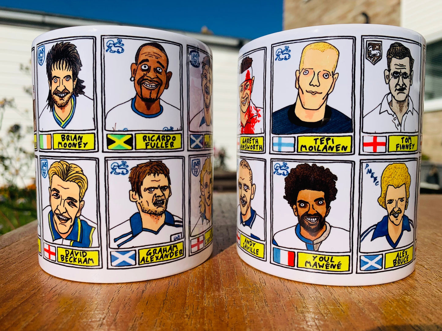 Preston North End No Score Draws Mug Set - Set of TWO 11oz Ceramic Mugs with Wonky Panini sticker-style PNEFC Latics No Score Draws Doodles