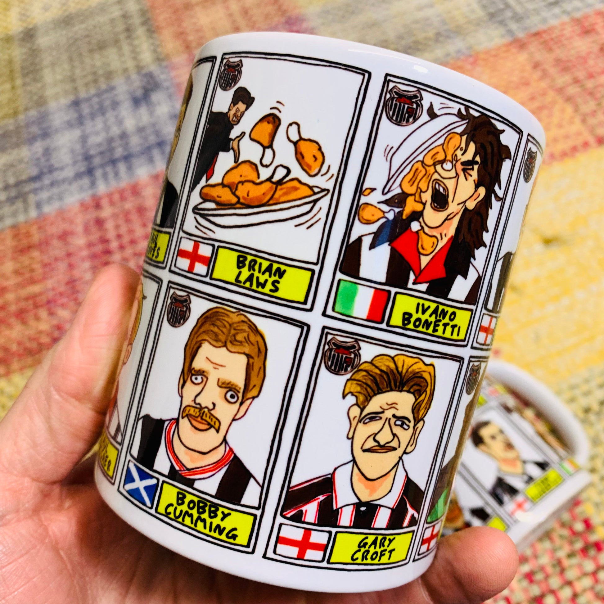 Grimsby Town No Score Draws Mug Set - Set of TWO 11oz Ceramic Mugs with Wonky Panini sticker-style doodles of 24 GTFC Mariners Football Icon