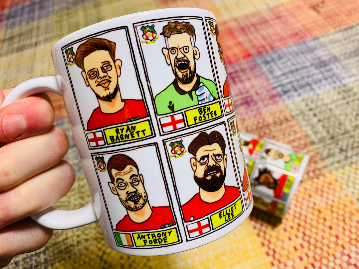 Wrexham Vol 2 No Score Draws Mug Set - Set of TWO 11oz Ceramic Mugs with Wonky Panini-style Doodles of Wrexham's 22/23 Promotion Winners