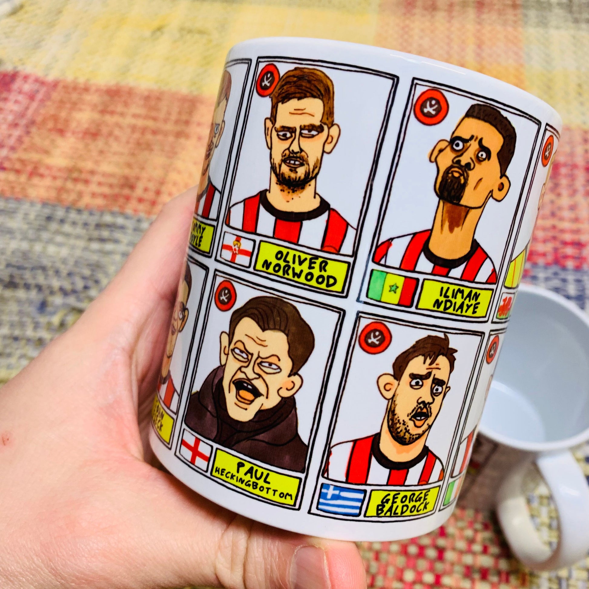 Sheffield United Vol 2 No Score Draws Mug Set - Set of TWO 11oz Ceramic Mugs with Wonky Panini-style Doodles of SUFC 22/23 Promotion Winners