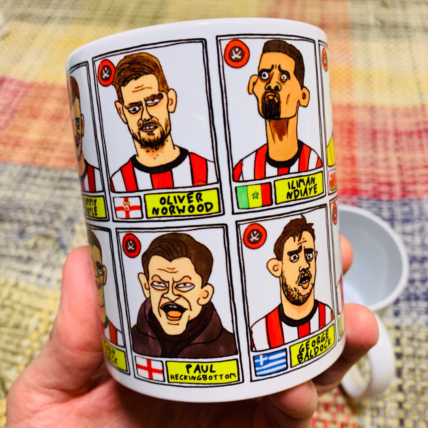 Sheffield United Vol 2 No Score Draws Mug Set - Set of TWO 11oz Ceramic Mugs with Wonky Panini-style Doodles of SUFC 22/23 Promotion Winners