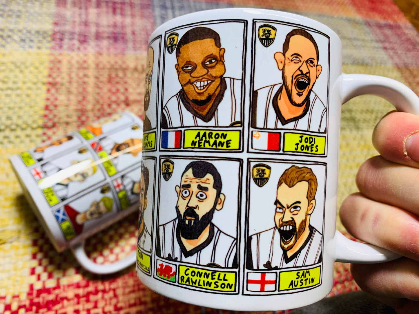 Notts County No Score Draws Mug Set - Set of TWO 11oz Ceramic Mugs with Wonky Panini-style Doodles of Magpies NCFCs 22/23 Promotion Winners