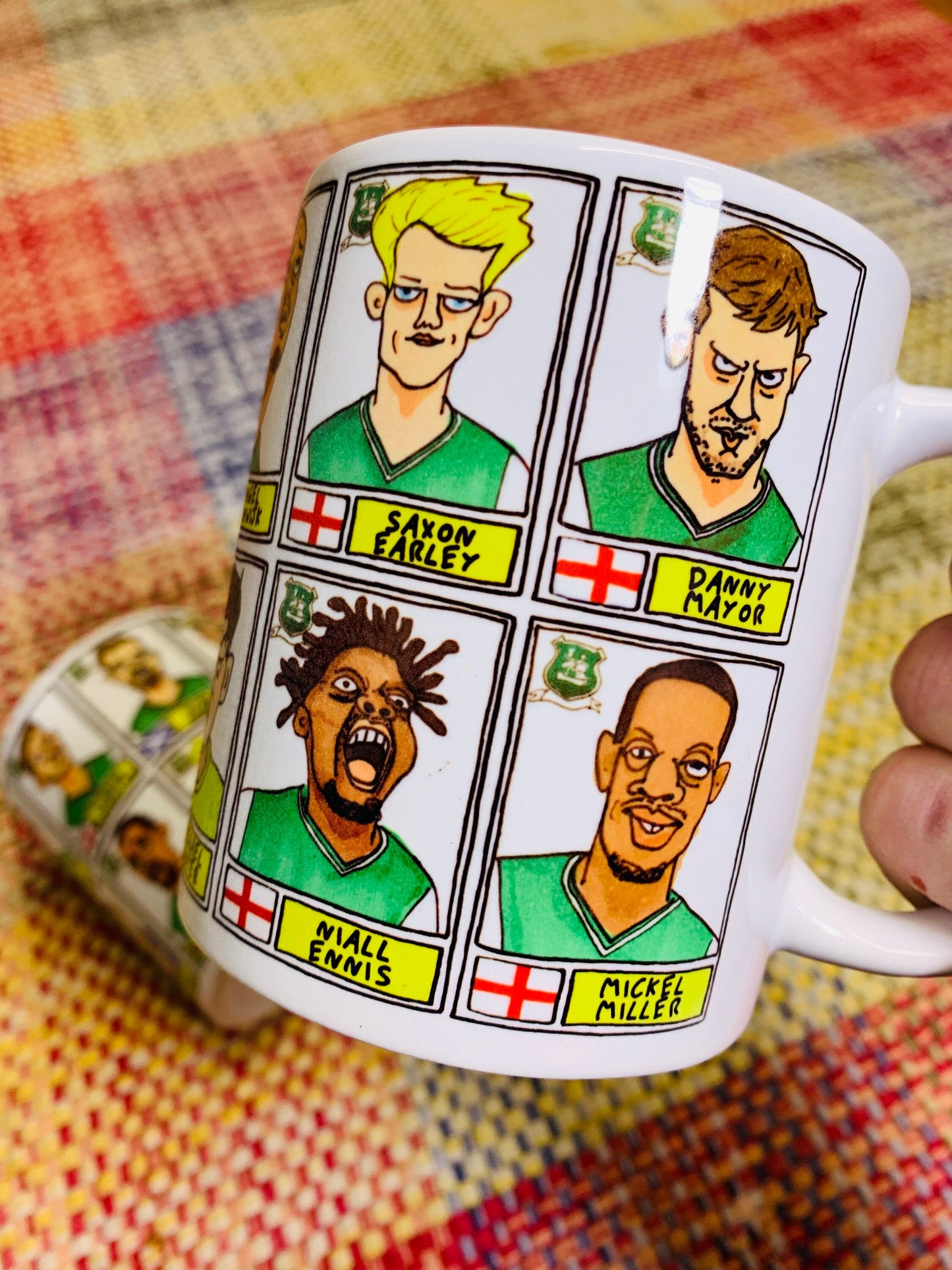 Plymouth Argyle Vol 2 No Score Draws Mug Set - Set of TWO 11oz Ceramic Mugs with Wonky Panini-style Doodles of PAFC's 22/23 League 1 Winners