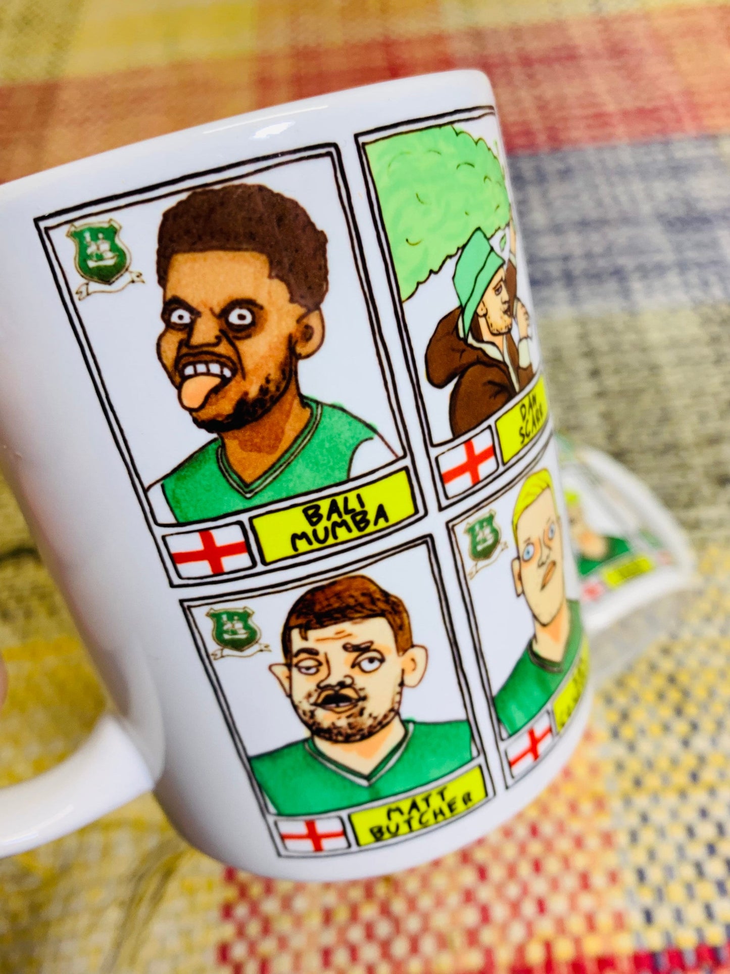 Plymouth Argyle Vol 2 No Score Draws Mug Set - Set of TWO 11oz Ceramic Mugs with Wonky Panini-style Doodles of PAFC's 22/23 League 1 Winners