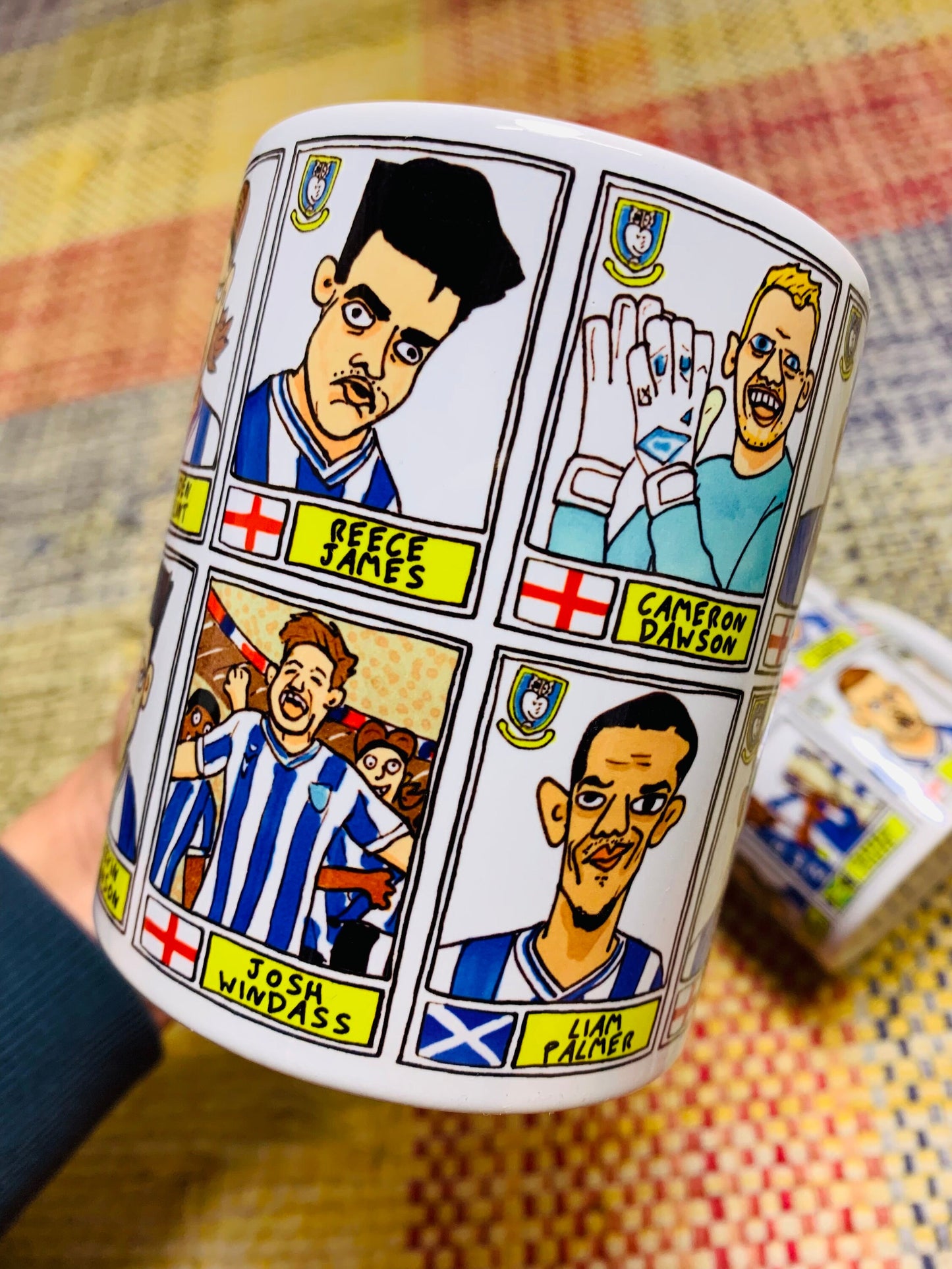 Sheffield Wednesday Vol 2 No Score Draws Mug Set - Set of TWO 11oz Ceramic Mugs with Wonky Paninified Doodles of SWFC 22/23 Playoff Winners