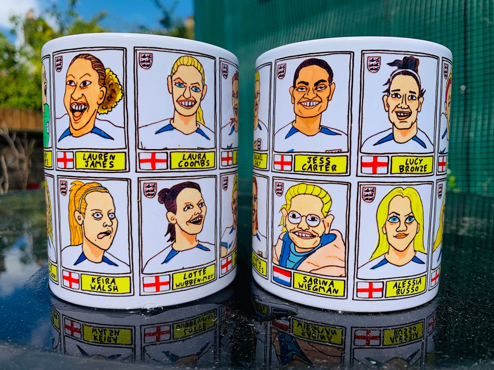 Lionesses Vol 2 England Women's No Score Draws Mug Set - Set of TWO 11oz Ceramic Mugs with Wonky Doodles of England's World Cup '23 Squad