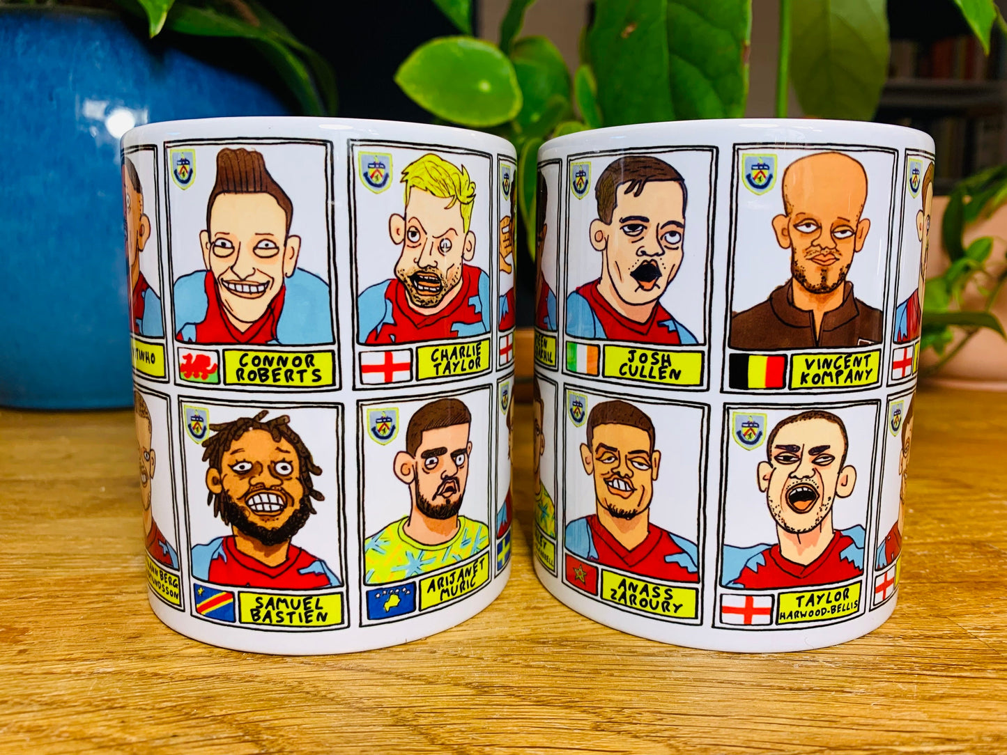 Burnley Vol 2 No Score Draws Mug Set - Set of 2 11oz Ceramic Mugs with Wonky Panini-doodles of Kompany's 22-23 Clarets Promotion Winners