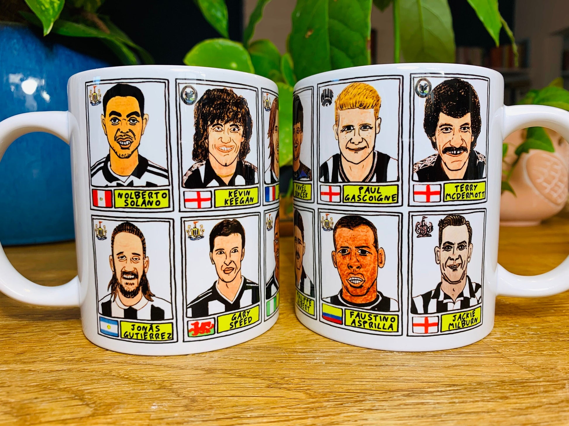 Newcastle United No Score Draws Mug Set - Set of TWO 11oz Ceramic Mugs with Wonky Panini sticker-style No Score Draws Doodles of NUFC icons