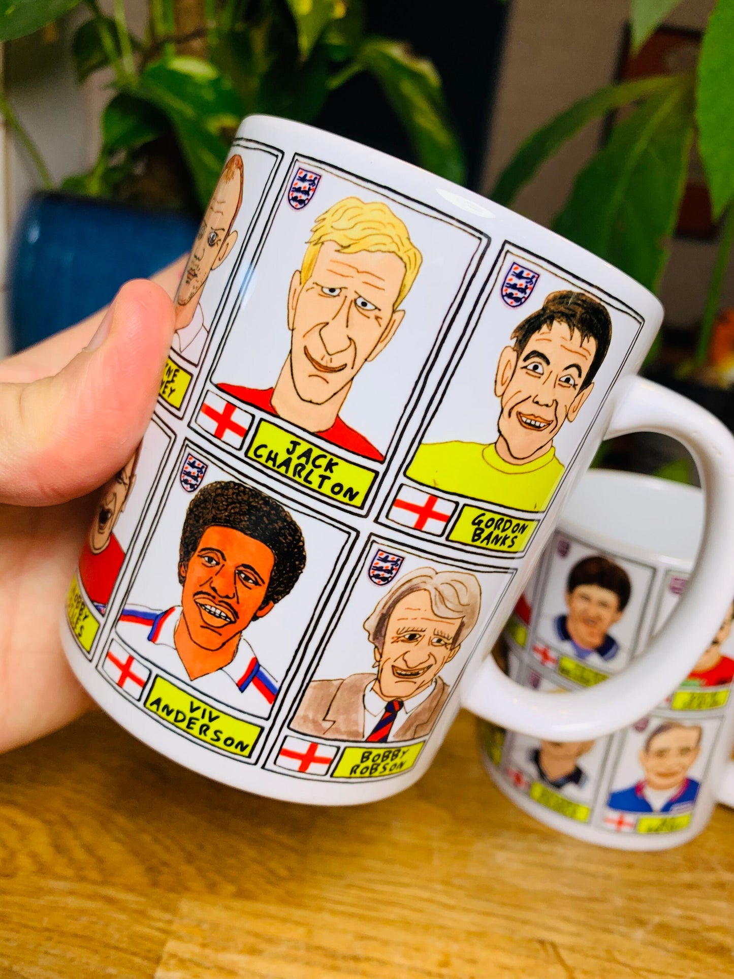 England Vol 1 No Score Draws Mug Set - Set of TWO 11oz Ceramic Mugs with Wonky Panini sticker-style Three Lions No Score Draws Doodles