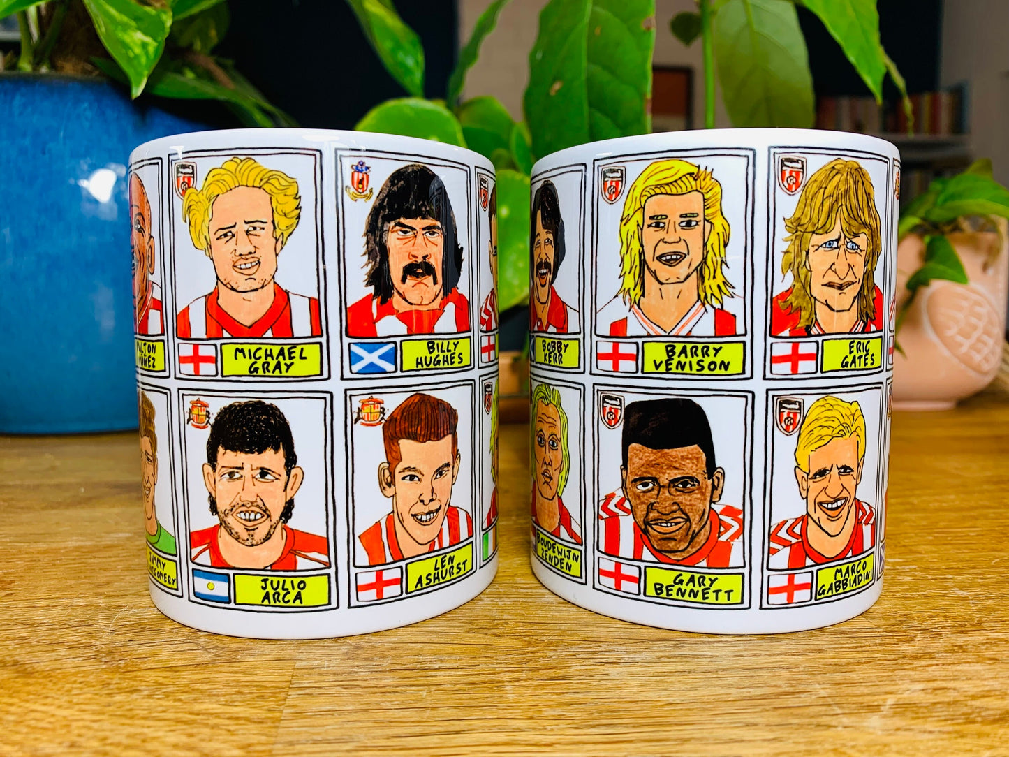 Sunderland No Score Draws Mug Set - Set of TWO 11oz Ceramic Mugs with Wonky Panini sticker-style Black Cats SAFC No Score Draws Doodles