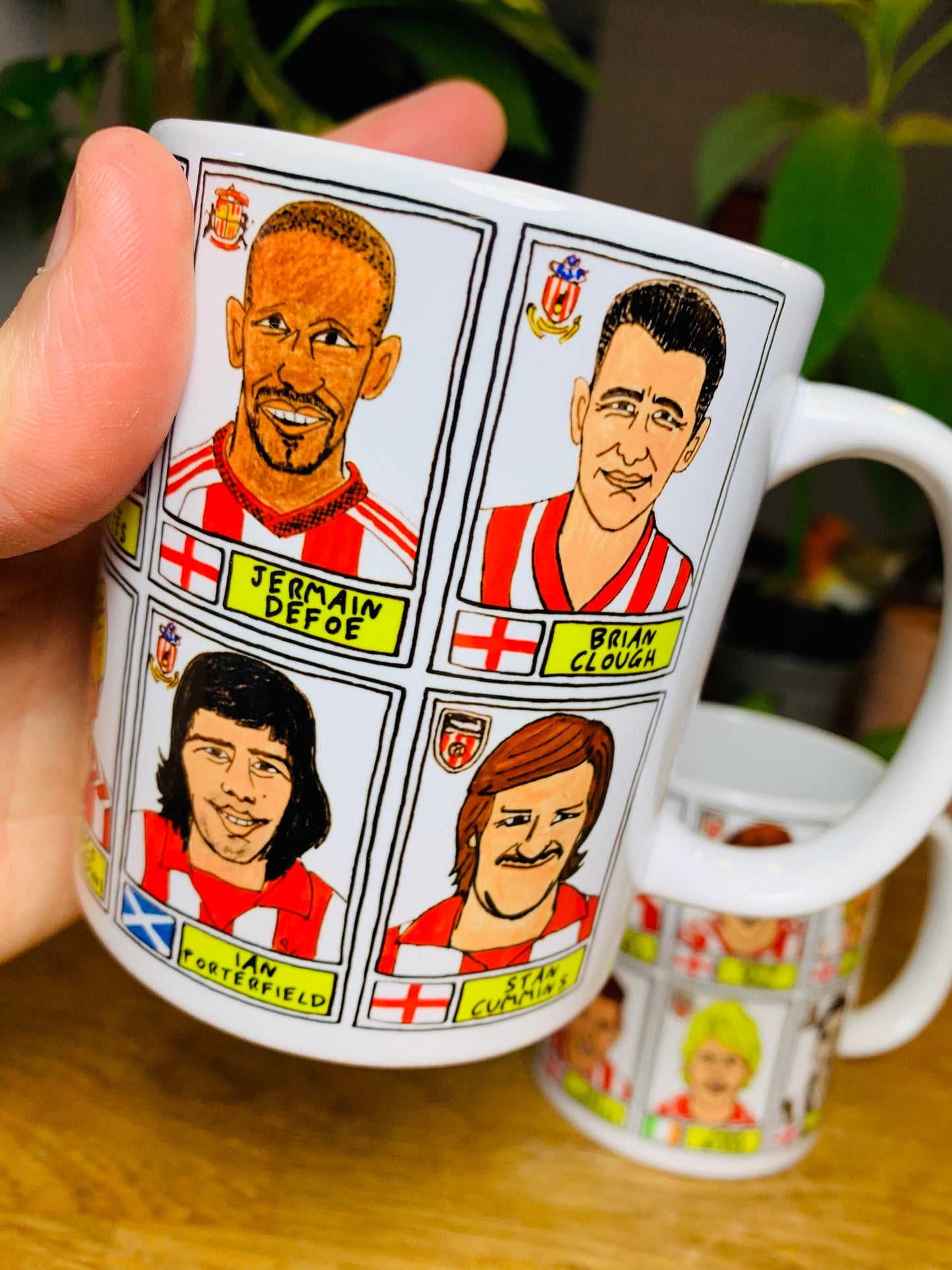 Sunderland No Score Draws Mug Set - Set of TWO 11oz Ceramic Mugs with Wonky Panini sticker-style Black Cats SAFC No Score Draws Doodles