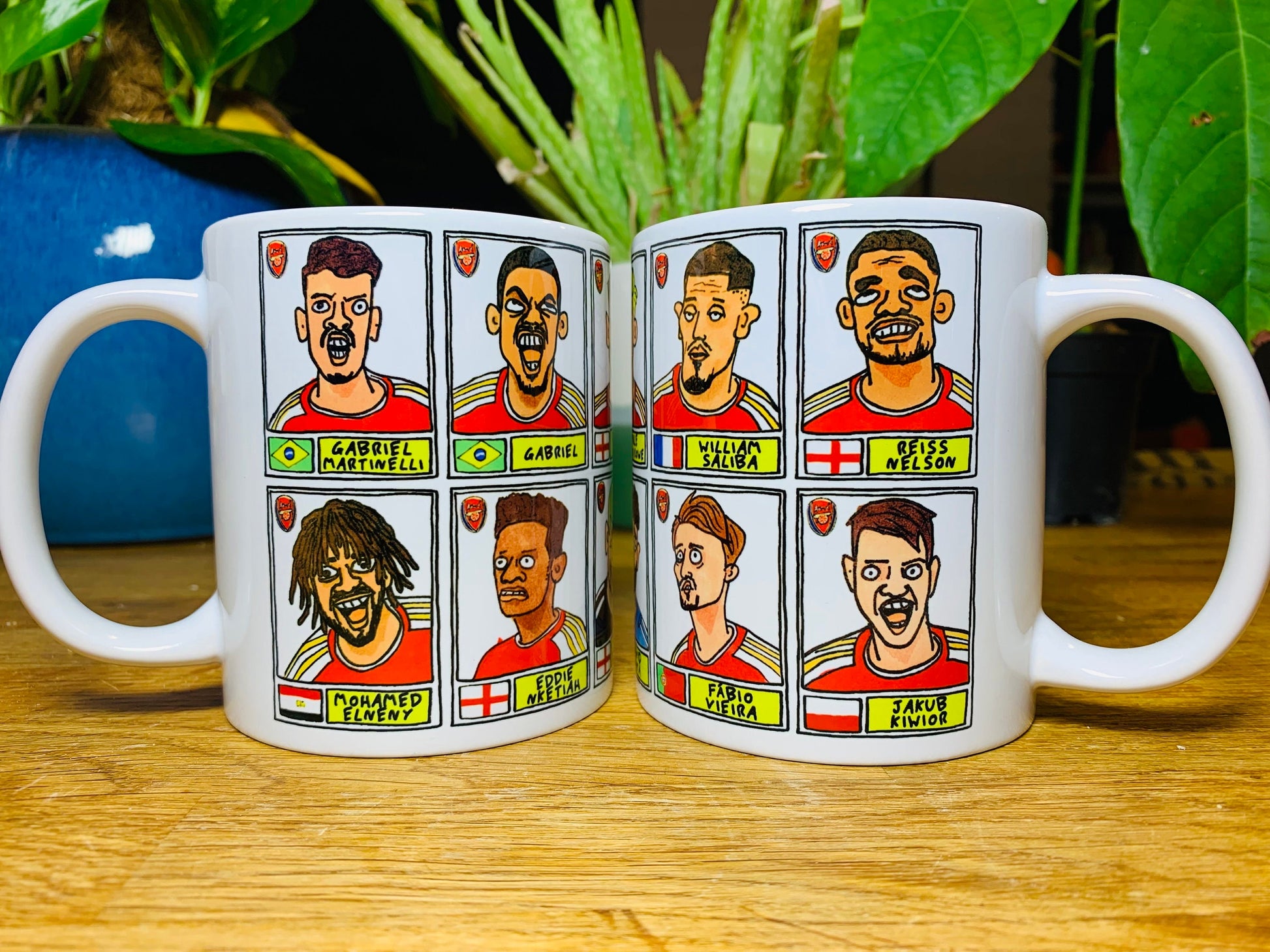 Arsenal Vol 3 No Score Draws Mug Set - Set of TWO 11oz Ceramic Mugs with Wonky Panini-doodles of AFC's 23/24 Premier League Squad Gunners