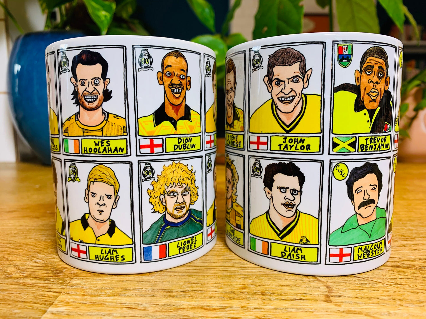 Cambridge United No Score Draws Mug Set - Set of TWO 11oz Ceramic Mugs with Wonky Panini sticker-style CUFC Abbey U's No Score Draws Doodles