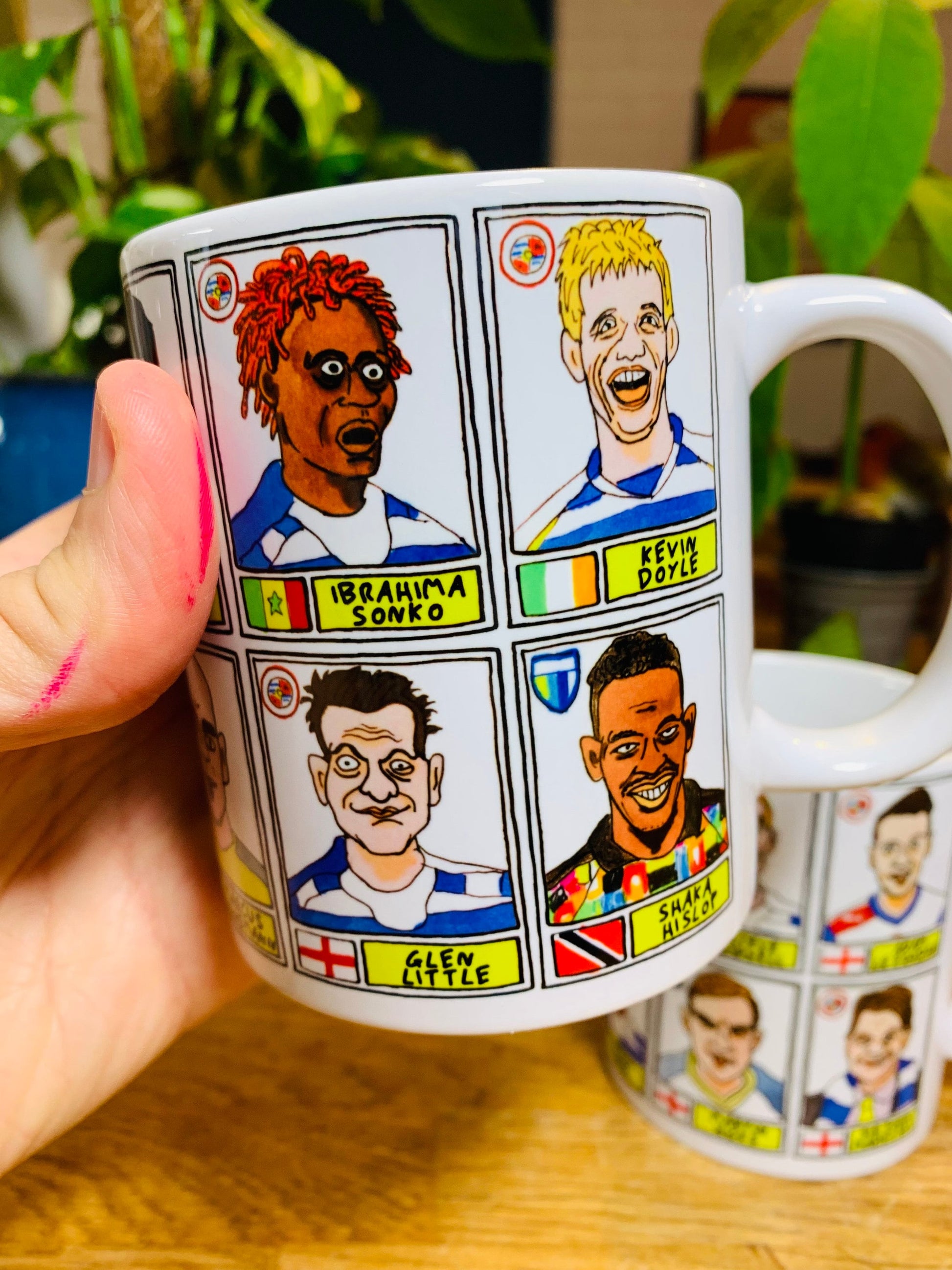 Reading No Score Draws Mug Set - Set of TWO 11oz Ceramic Mugs with Wonky Panini sticker-style No Score Draws Doodles of Royals icons