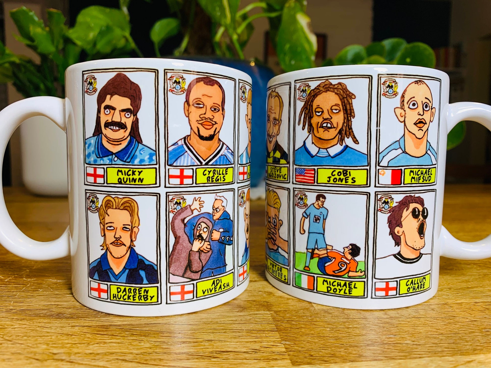 Coventry City No Score Draws Mug Set - Set of TWO 11oz Mugs with Wonky Panini-style No Score Draws Doodles of 24 CCFC icons - NEW for 2024!