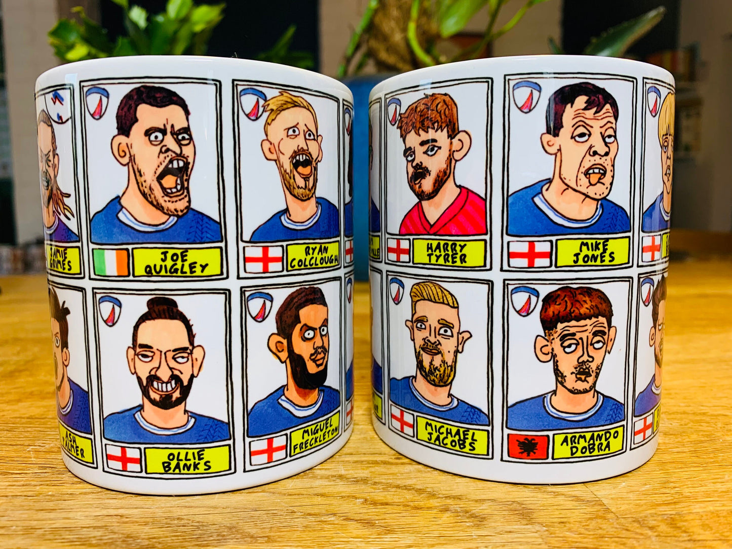 Chesterfield Volume 2 No Score Draws Mug Set - Set of TWO 11oz Ceramic Mugs with Wonky Panini-style Doodles of CFC's 23-24 Promotion Squad