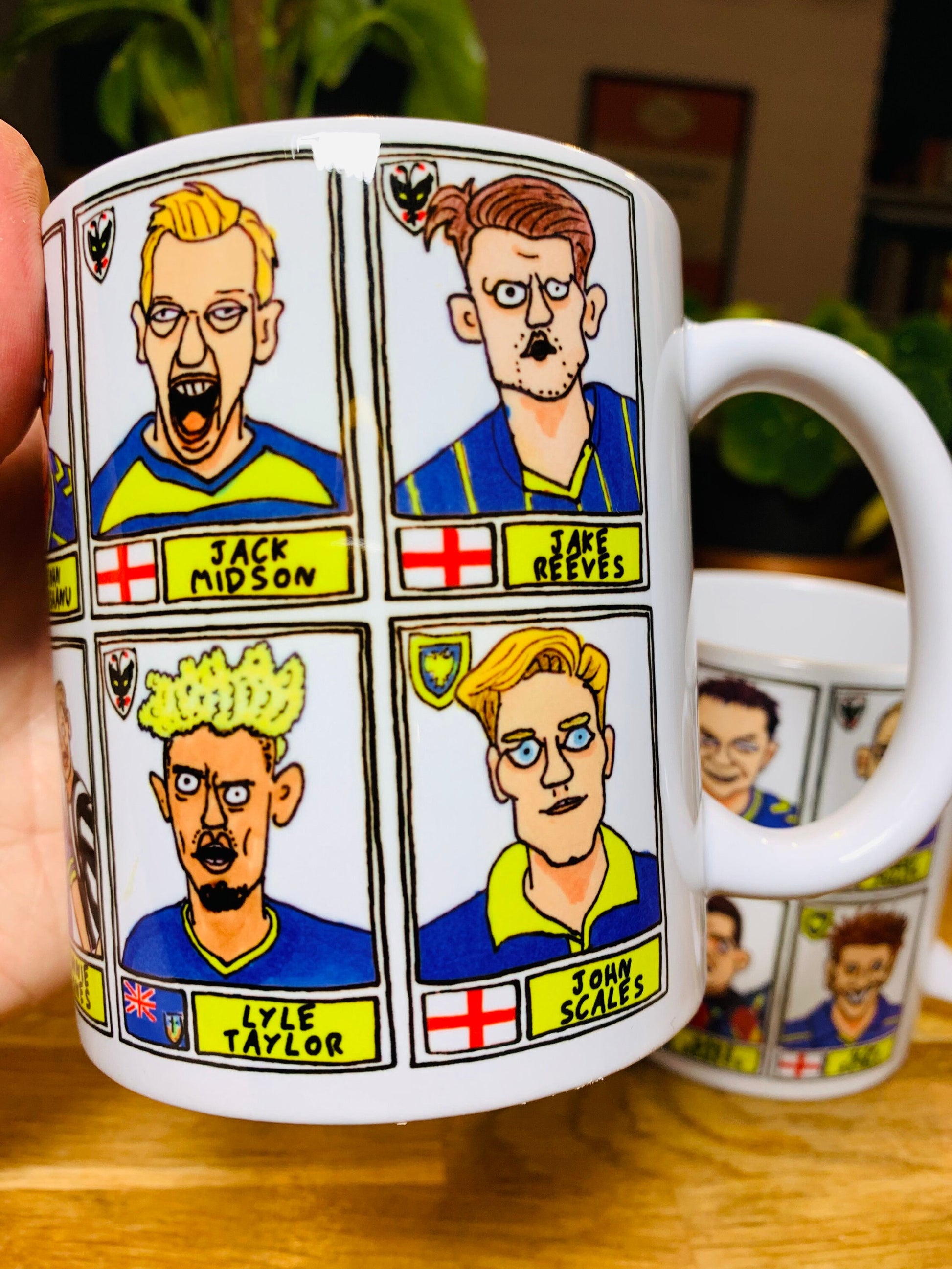 Wimbledon No Score Draws Mug Set - Set of TWO DIFFERENT 11oz Ceramic Mugs with Wonky Panini-style Wimbledon/AFCW No Score Draws Doodles