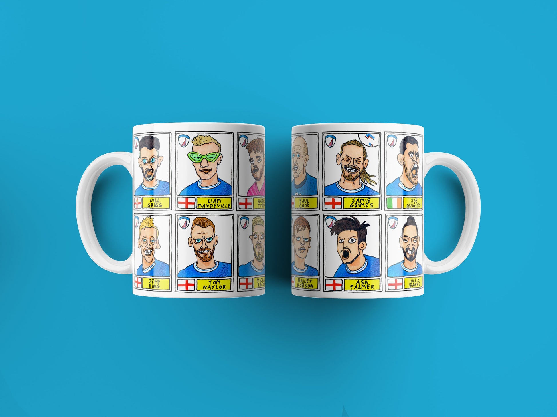 Chesterfield Volume 2 No Score Draws Mug Set - Set of TWO 11oz Ceramic Mugs with Wonky Panini-style Doodles of CFC's 23-24 Promotion Squad