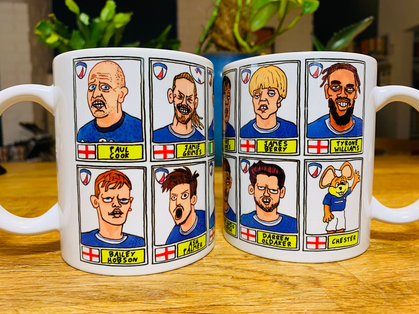 Chesterfield Volume 2 No Score Draws Mug Set - Set of TWO 11oz Ceramic Mugs with Wonky Panini-style Doodles of CFC's 23-24 Promotion Squad