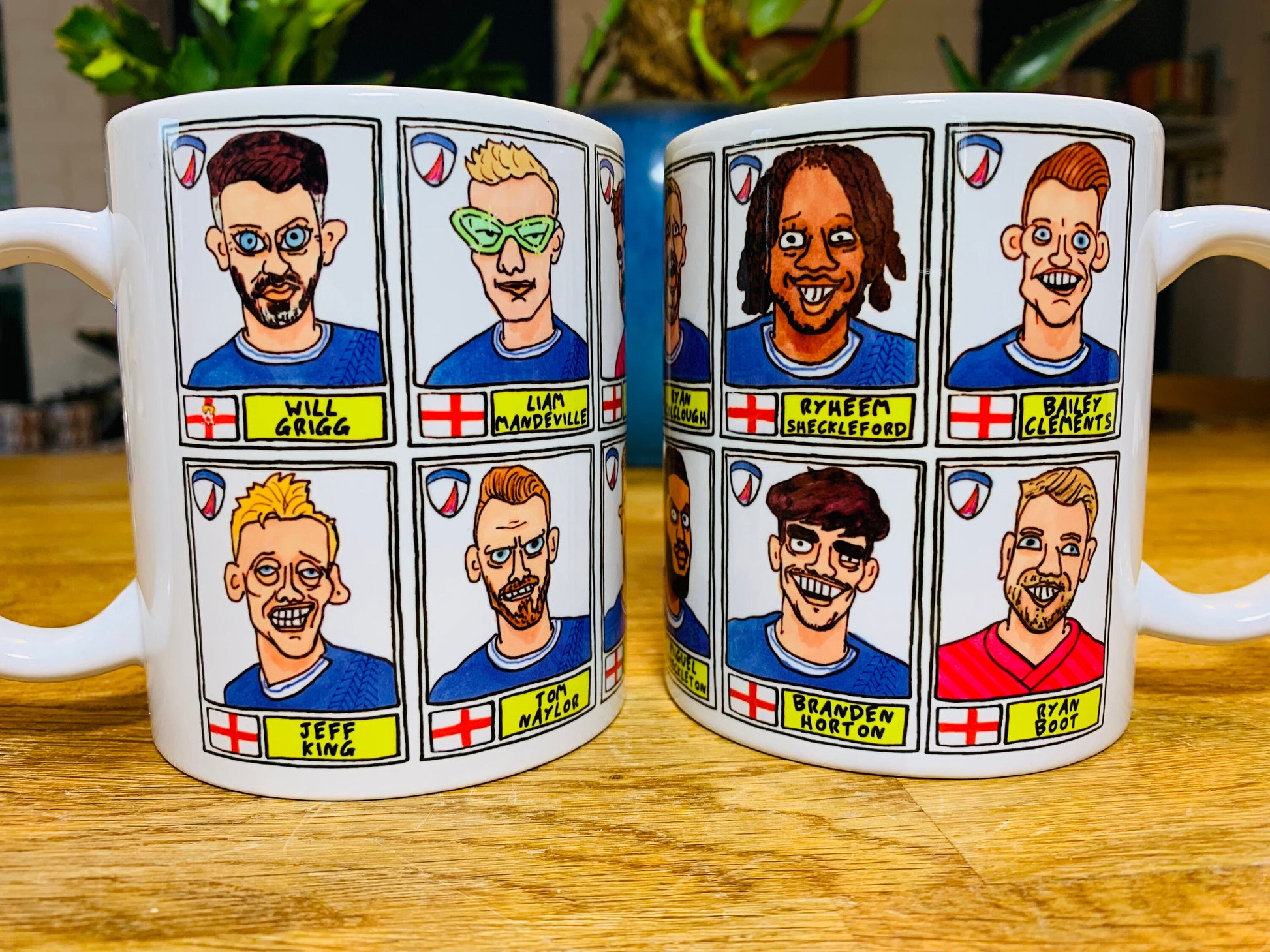 Chesterfield Volume 2 No Score Draws Mug Set - Set of TWO 11oz Ceramic Mugs with Wonky Panini-style Doodles of CFC's 23-24 Promotion Squad