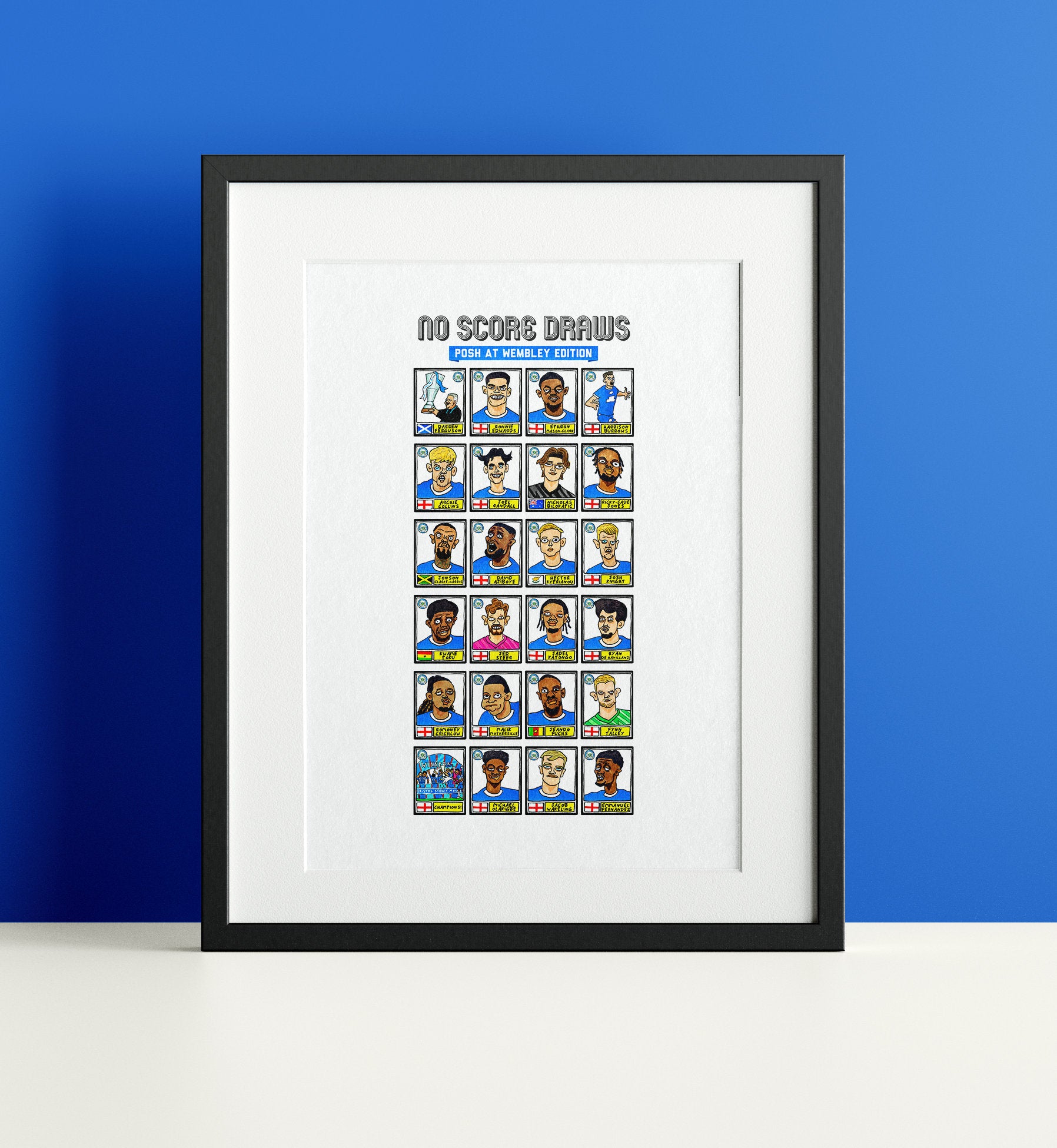 Peterborough Utd Volume 3 - No Score Draws Posh At Wembley Edition - A3 print of 24 wonky Panini-Doodles of PUFC's 23-24 EFL Trophy-Winners