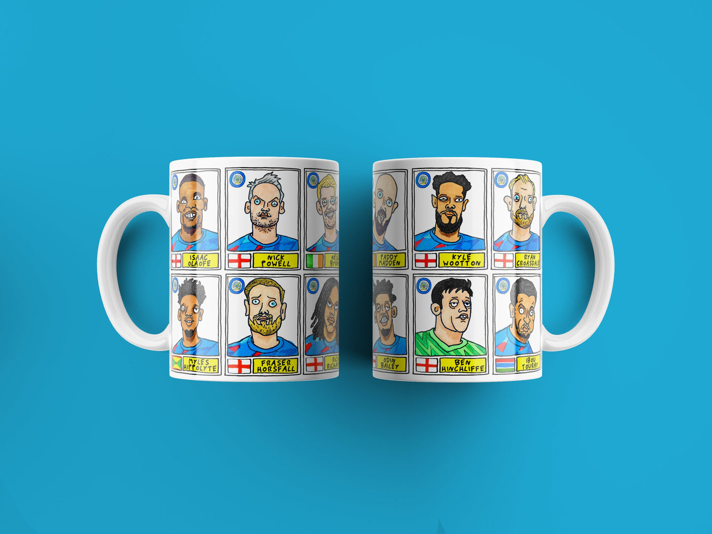 Stockport County Vol 2 No Score Draws Mug Set - Set of TWO 11oz Ceramic Mugs with Wonky Panini-style Doodles of SCFC 23/24 Promotion Winners