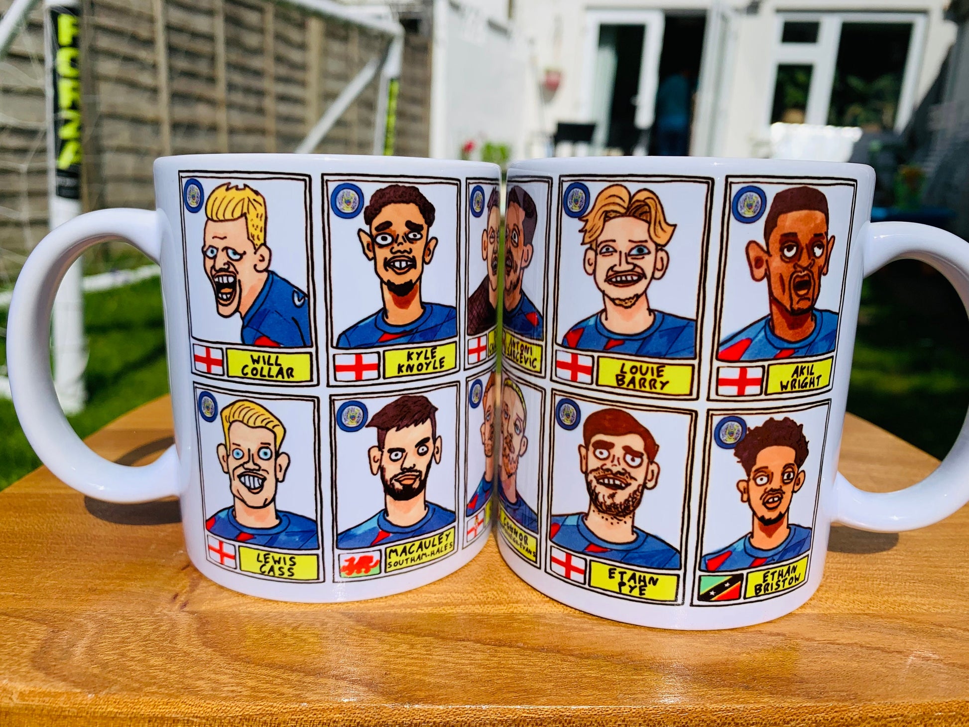 Stockport County Vol 2 No Score Draws Mug Set - Set of TWO 11oz Ceramic Mugs with Wonky Panini-style Doodles of SCFC 23/24 Promotion Winners