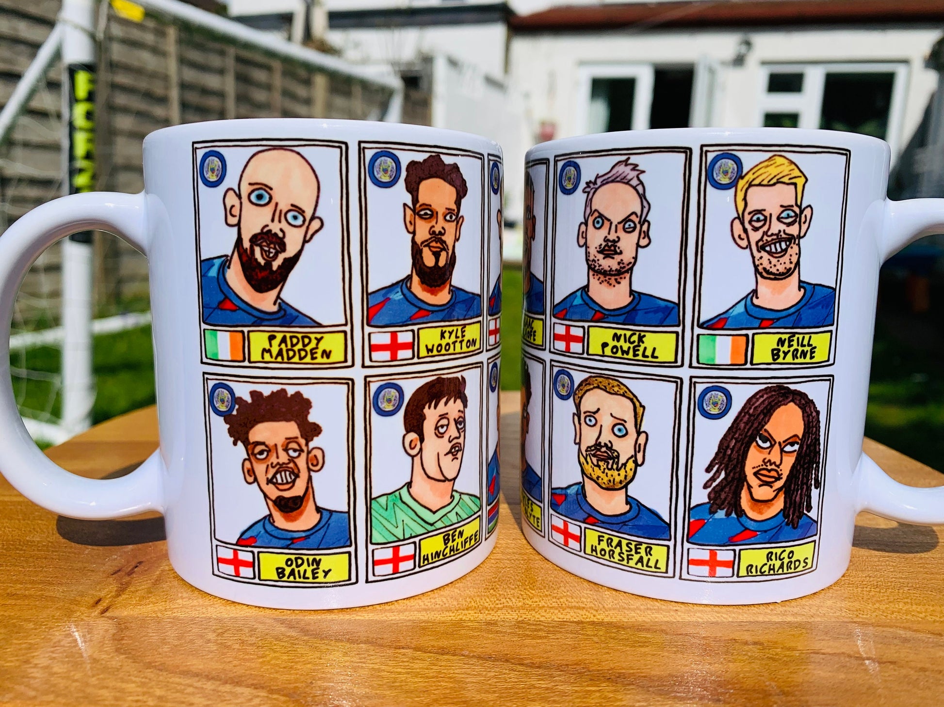 Stockport County Vol 2 No Score Draws Mug Set - Set of TWO 11oz Ceramic Mugs with Wonky Panini-style Doodles of SCFC 23/24 Promotion Winners