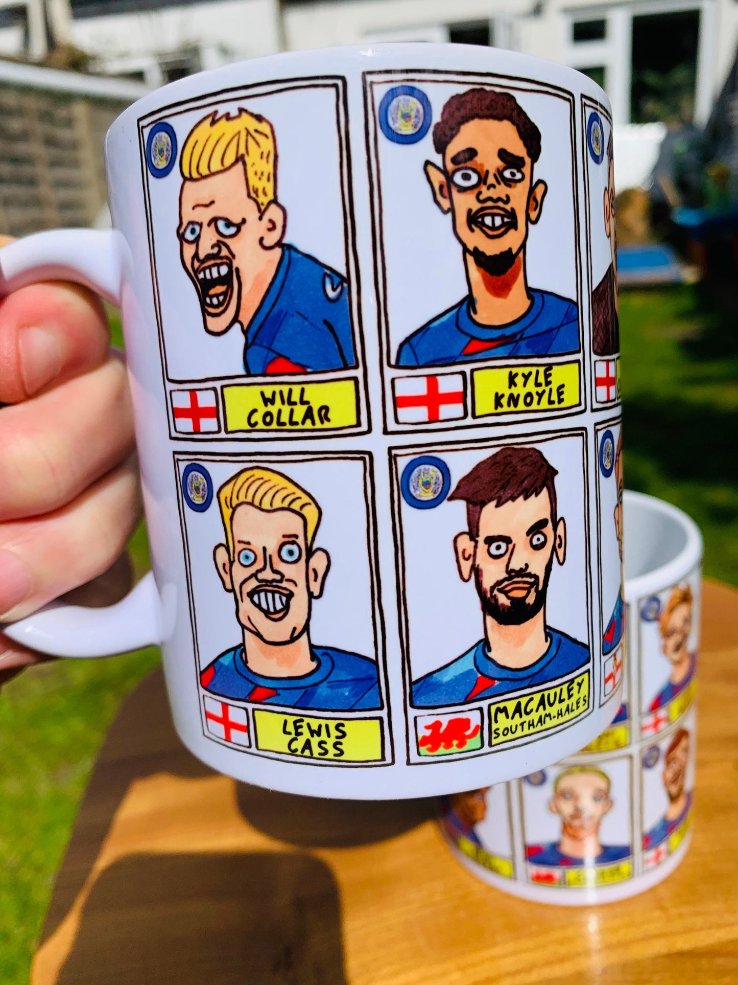 Stockport County Vol 2 No Score Draws Mug Set - Set of TWO 11oz Ceramic Mugs with Wonky Panini-style Doodles of SCFC 23/24 Promotion Winners