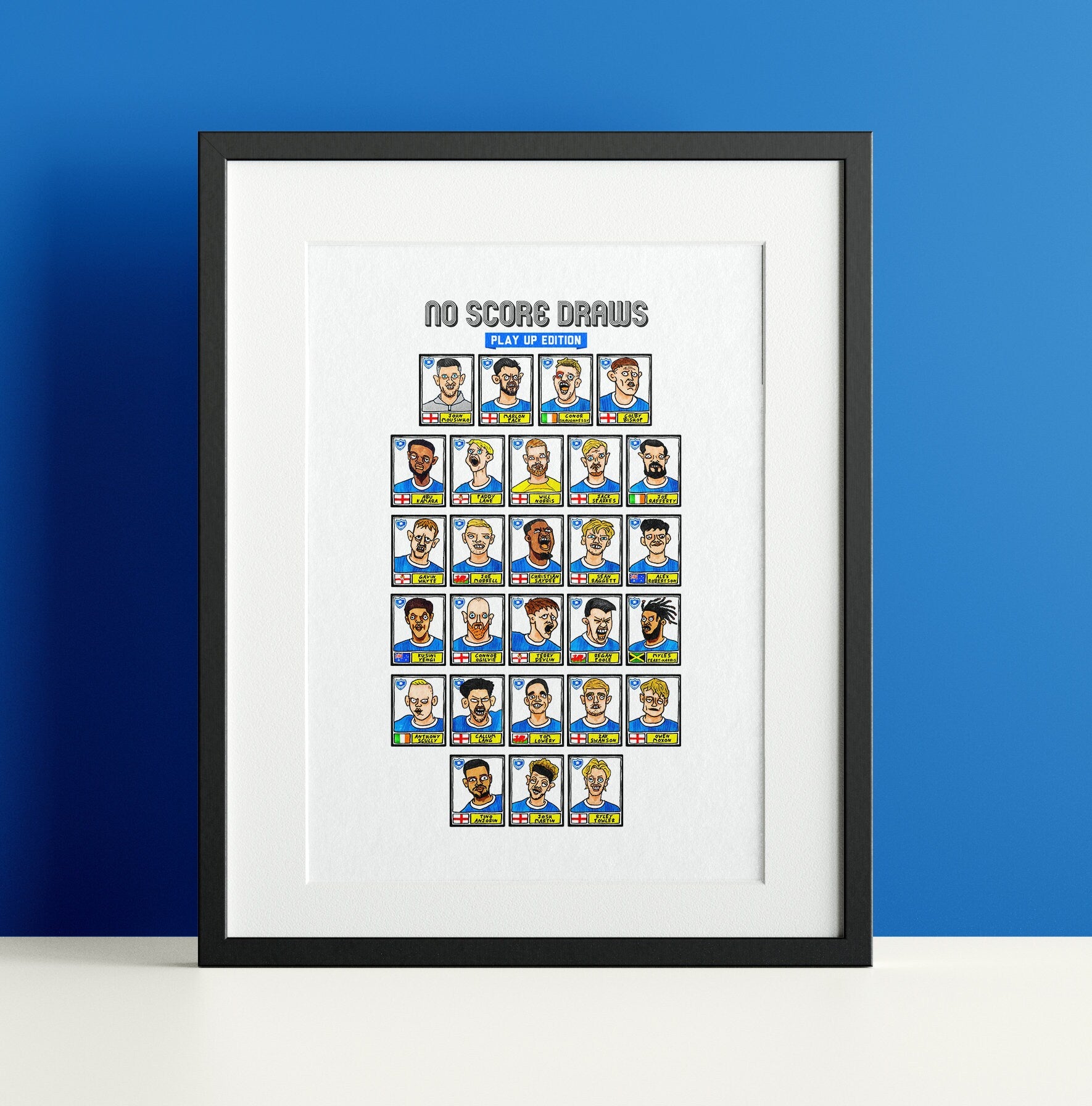 Portsmouth Vol 2 - No Score Draws Play Up Edition - A3 print of 27 hand-drawn Panini-style doodles of Pompey's 23/24 League One Winning Side