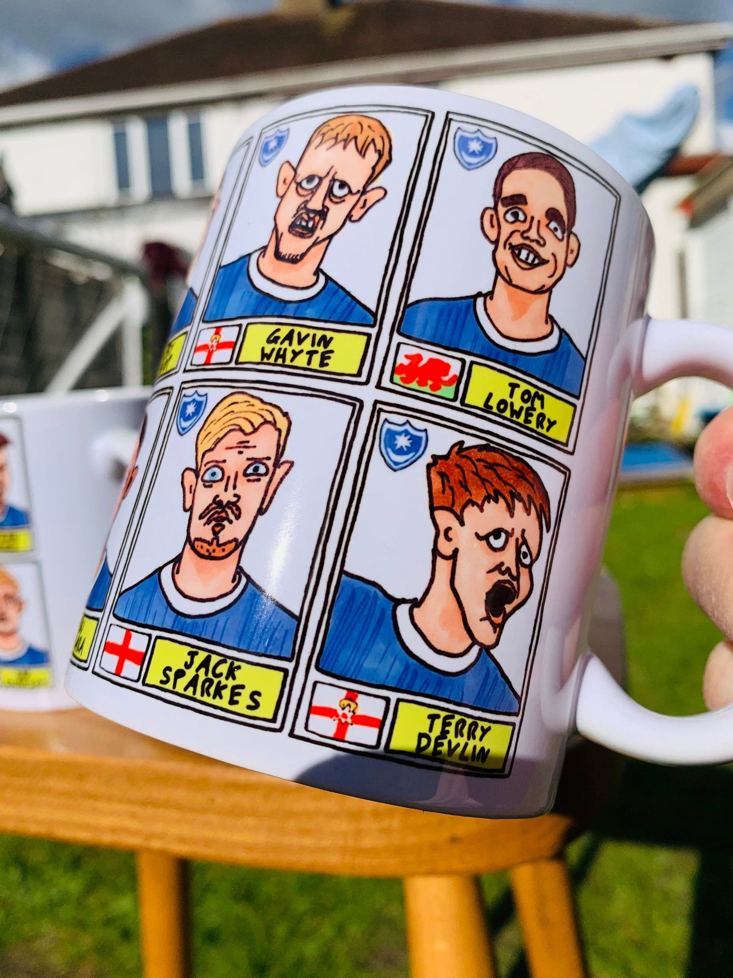 Portsmouth Vol 2 No Score Draws Mug Set - Set of TWO 11oz Ceramic Mugs with Wonky Panini-style Doodles of Pompeys 23/24 League One Winners