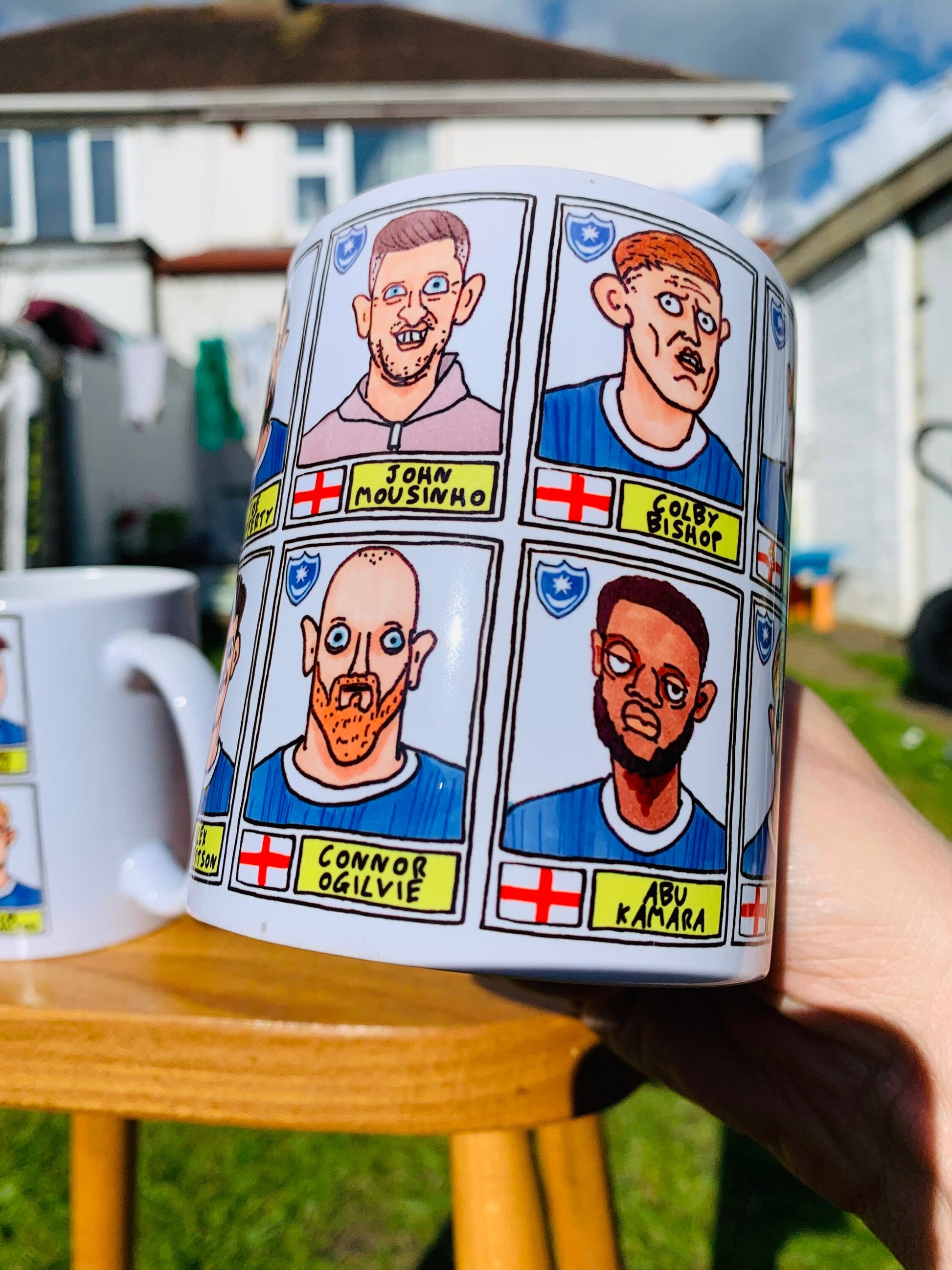 Portsmouth Vol 2 No Score Draws Mug Set - Set of TWO 11oz Ceramic Mugs with Wonky Panini-style Doodles of Pompeys 23/24 League One Winners