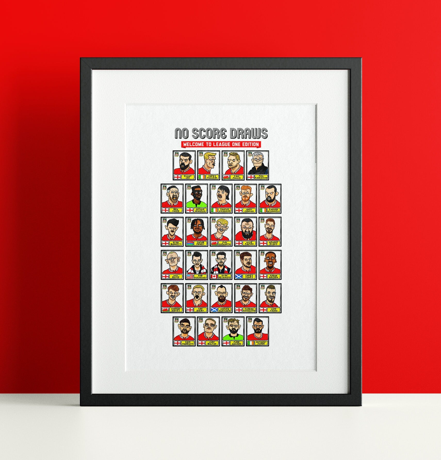 Wrexham Vol 3 - No Score Draws Welcome To League One Edition - A3 print of 28 hand-drawn Panini-Doodles of Wrexham's 23/24 Promotion Winners