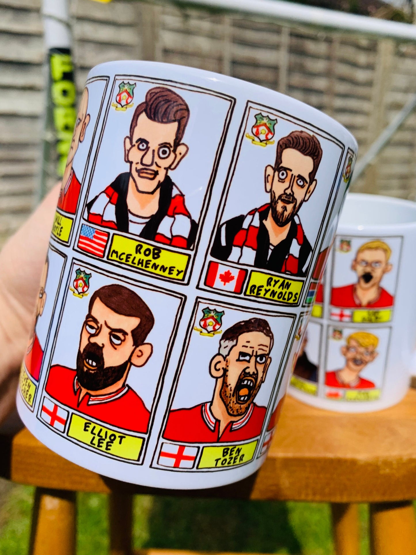 Wrexham Vol 3 No Score Draws Mug Set - Set of TWO 11oz Ceramic Mugs with Wonky Panini-style Doodles of Wrexham's 23/24 Promotion Winners