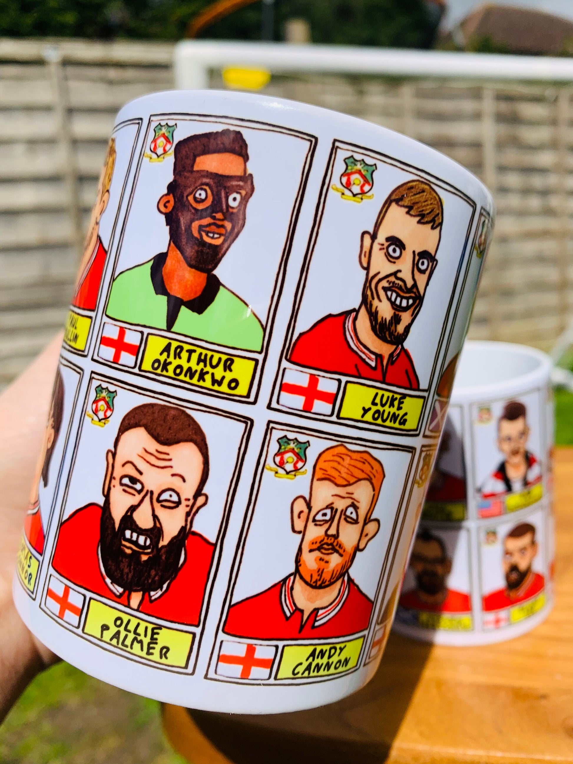 Wrexham Vol 3 No Score Draws Mug Set - Set of TWO 11oz Ceramic Mugs with Wonky Panini-style Doodles of Wrexham's 23/24 Promotion Winners