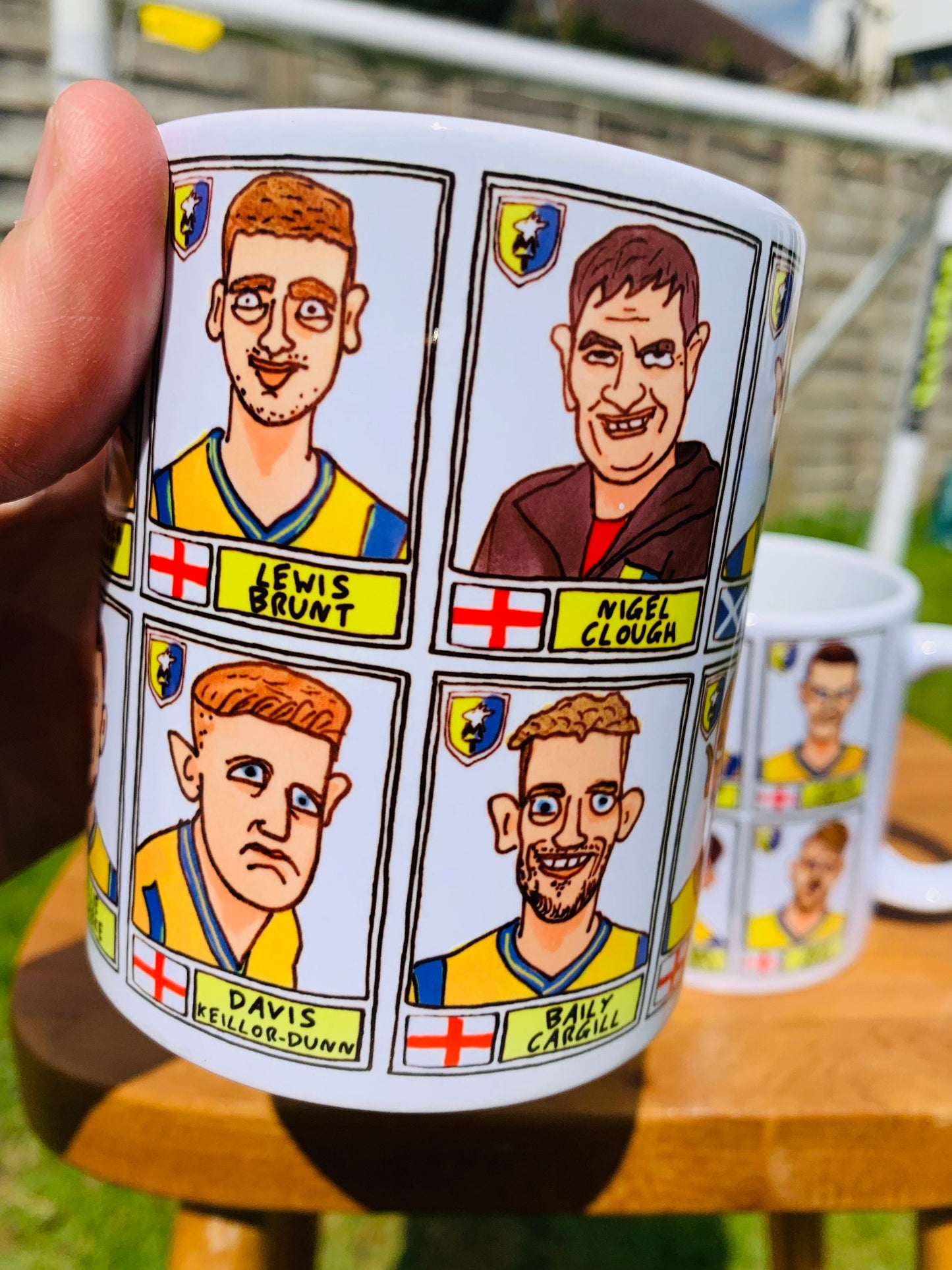 Mansfield Town No Score Draws Mug Set - Set of TWO DIFFERENT 11oz Ceramic Mugs with 24 Wonky Doodles of MTFC's 23/24 Promotion Winners