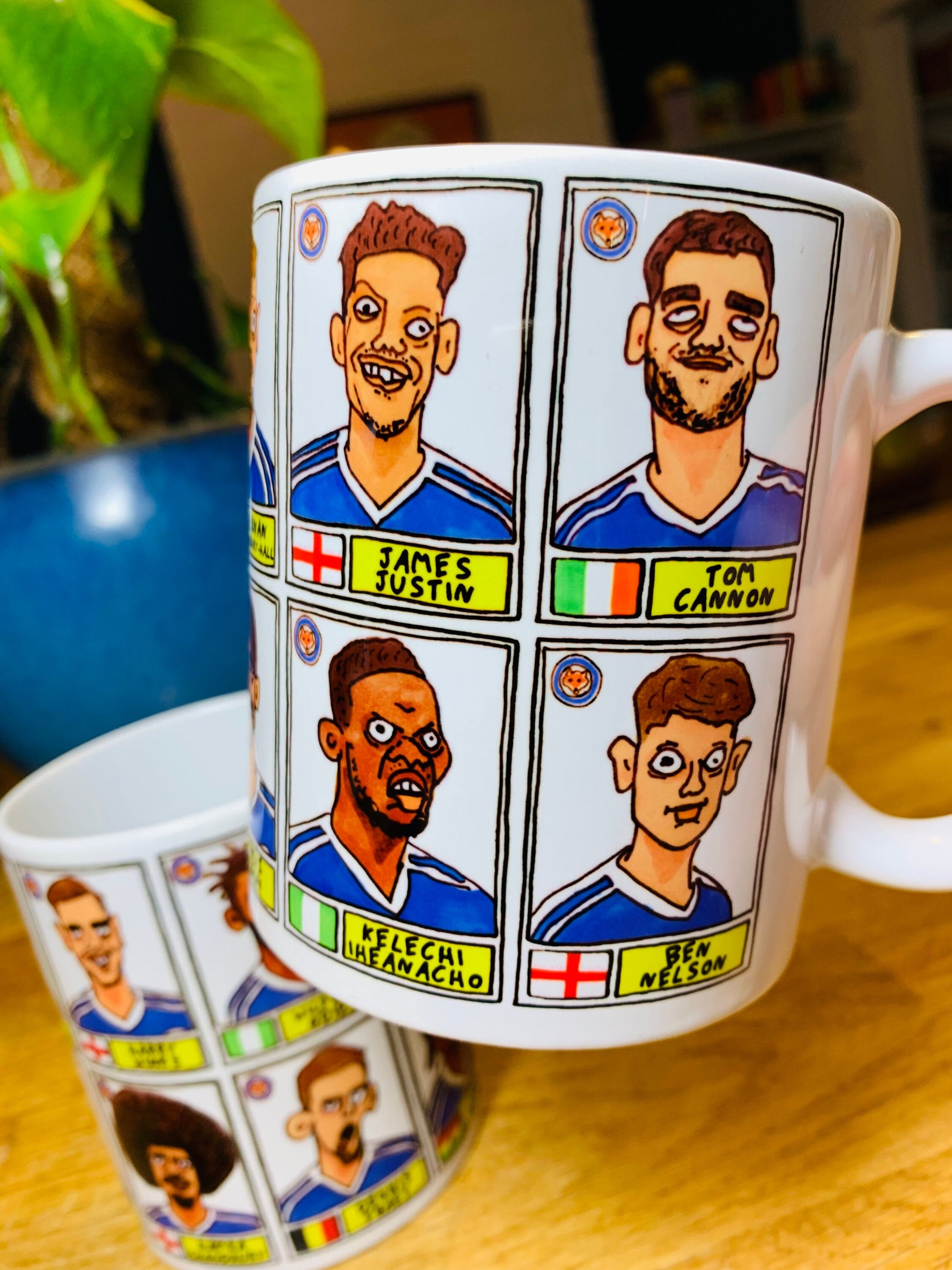 Leicester City Vol 3 No Score Draws Mug Set - Set of TWO DIFFERENT 11oz Ceramic Mugs with 24 Wonky Panini-style Doodles of LCFC's 23-24 Team